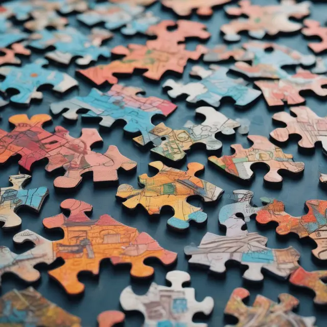 A custom jigsaw puzzle with pieces depicting industries like bikes, computers, apparel, automotive, and electronics forming complete scenes representing Assemble-to-Order businesses