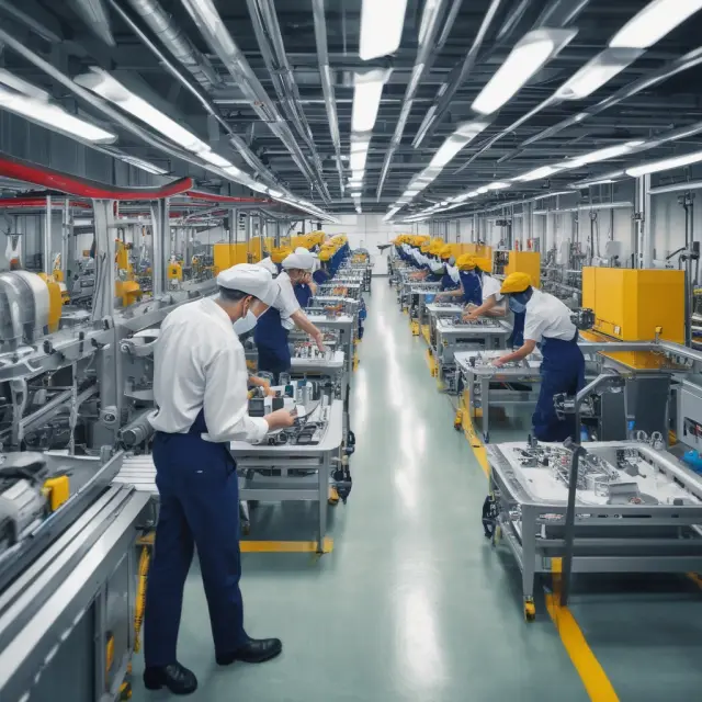 An image of a bustling, innovative assembly line with interchangeable parts coming together to create customized products