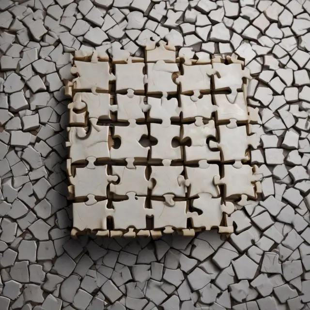 A dynamic puzzle featuring diverse supplier mosaics representing various challenges and risks when implementing an assemble-to-order production strategy