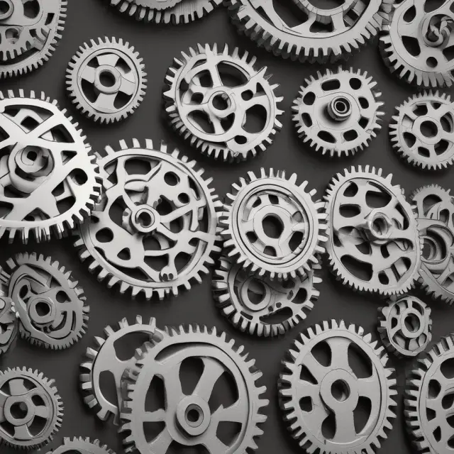 A jigsaw puzzle representing assemble-to-order, featuring interconnecting gears symbolizing efficient production and custom parts