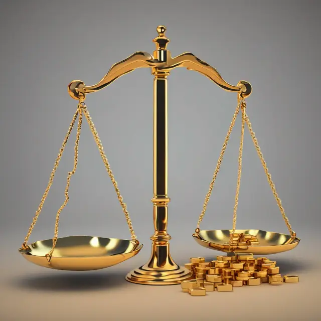 Golden scale weighs tangible assets against intangible assets in adjusted net asset calculation.