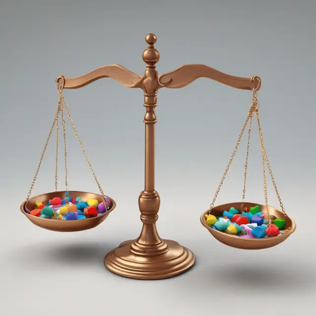 Scale balanced with gems (assets) and anchors (liabilities). Asset-based approach emphasizes financial transparency.
