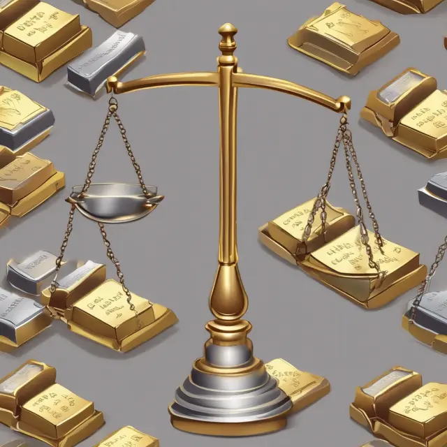 Net assets vs. Liabilities: Gold bars represent net assets, while silver bars symbolize liabilities in a balance scale during business valuation.