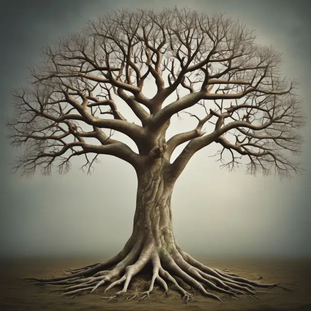 An ornate tree with transparency roots and branches outfitted with operational efficiency leaves symbolizing the benefits of effective Asset Retirement Obligation management