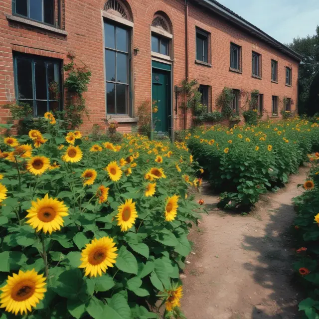 A garden with intangible roses and tangible sunflowers blooming, representing fixed assets (intangible and tangible), nurtured by the depreciation process