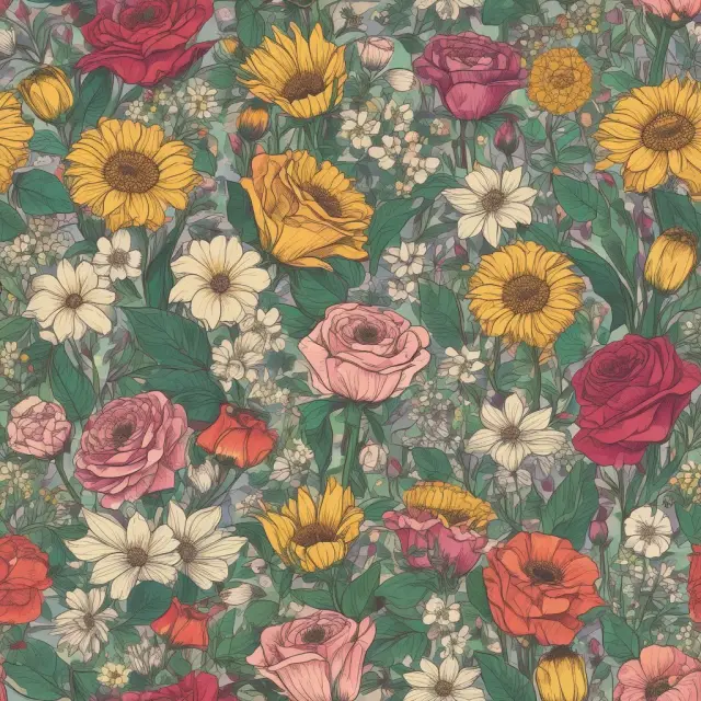 A vibrant garden with roses, lilies, violets, and sunflowers representing patents, trademarks, copyrights, and goodwill respectively.