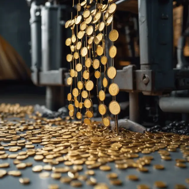 An image of golden coins streaming from a well-oiled industrial machinery illustrating regular interest payments in ABCP investments