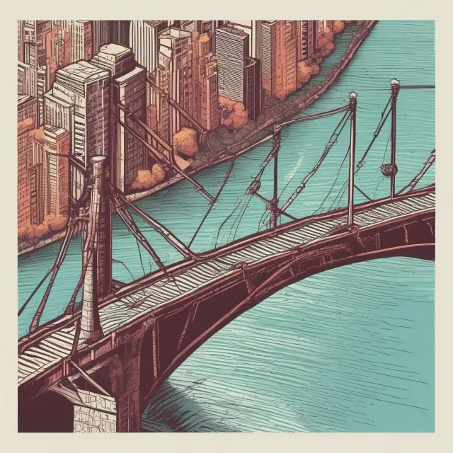 An image of a conduit, represented as a bridge, linking investors (people) with assets (piles of gold bars)