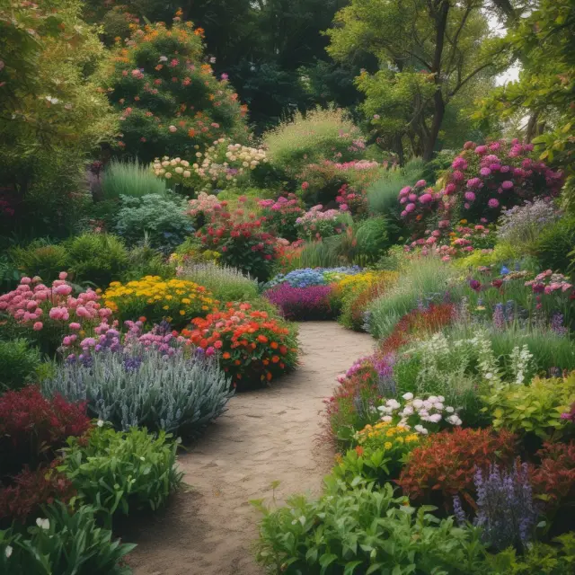 Vibrant garden of various AMCs: mutual fund flowers, pension fund trees, hedge fund sunflowers, private equity bushes, and REIT roses blooming together