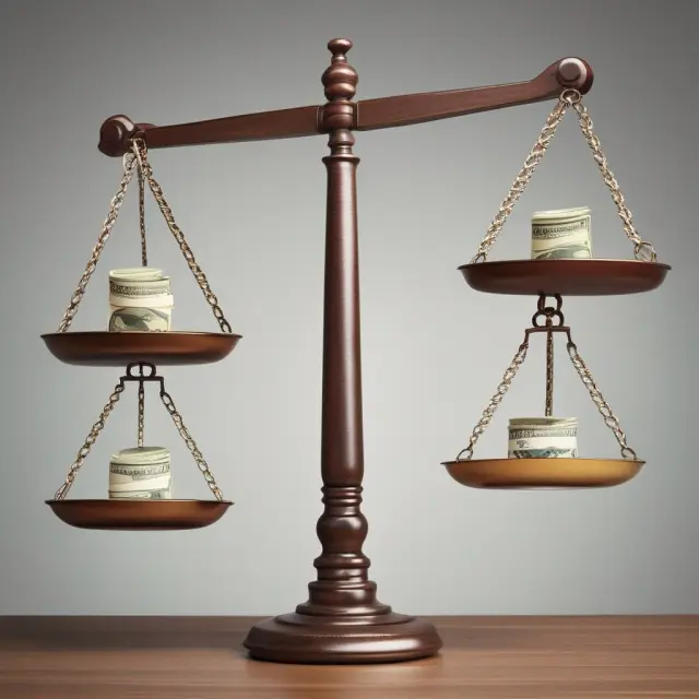 Balanced scale with equities (stocks), bonds, and cash representing strategic asset allocation.
