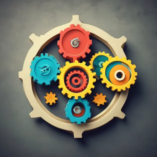 Gears symbolizing inventory financing (inventory), accounts receivable financing (receivables), and equipment financing (equipment) turning an economic cogwheel