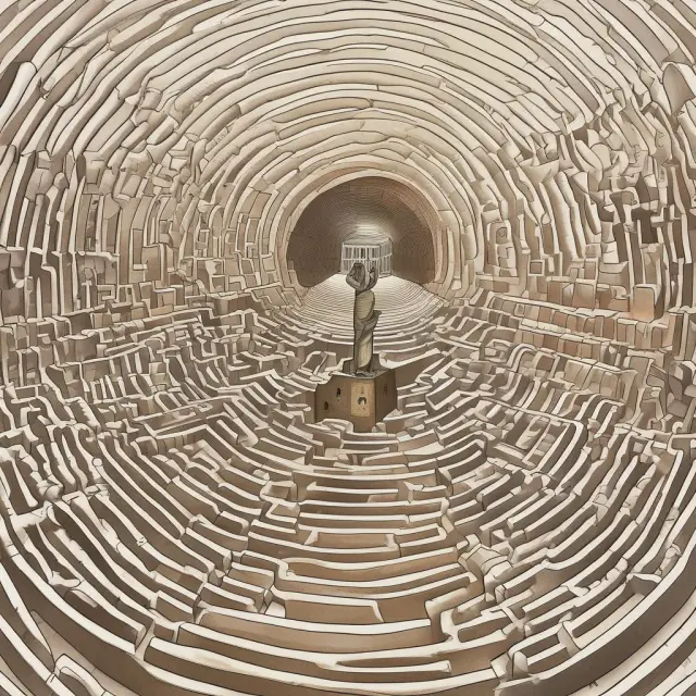 A maze filled with gold coins (representing assets), keys (inventory, accounts receivable, or equipment), and borrowers seeking the exit (financing) in an asset-based lending scenario