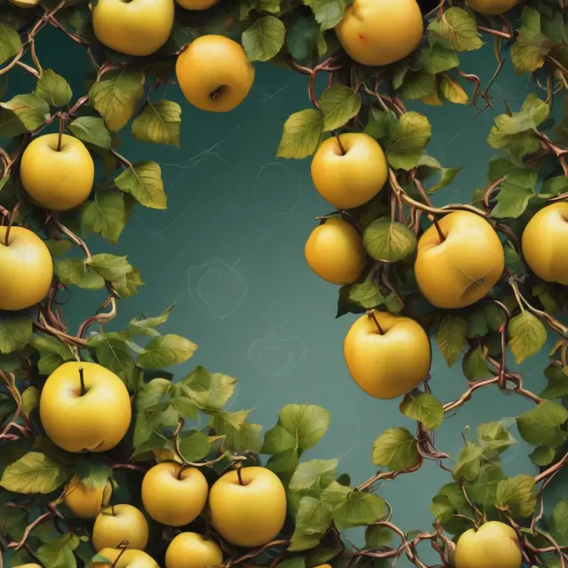 A vibrant vine bearing golden apples (stocks) winds around a trellis of diverse sectors, symbolizing investment opportunities and potential profitability through equity shares