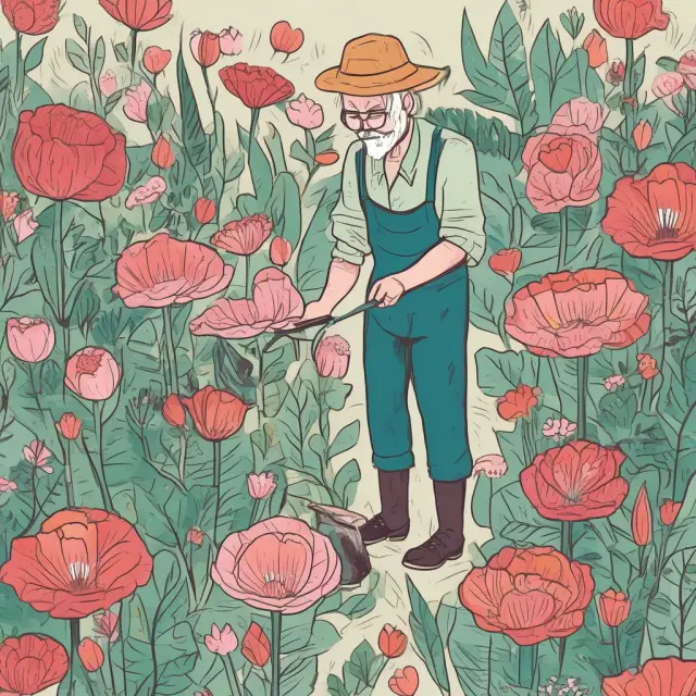 A gardener cultivating growth and value investments, with asset classes as diverse flowers. Growth investment strategy nurtures high-potential stocks, while value investing unearths hidden gems.