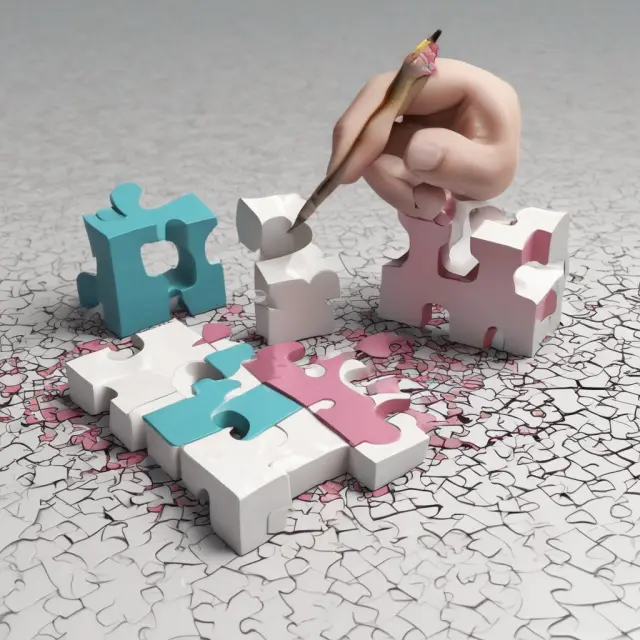Puzzle pieces representing assets, intangible assets, current liabilities, short-term debt, and long-term debt forming an asset coverage ratio mosaic