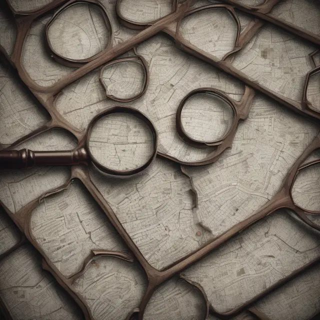 Balanced books with magnifying glasses highlighting differing Asset Coverage Ratios as intricate mosaics.