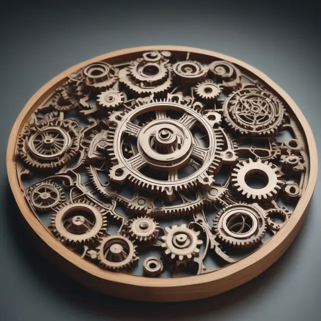 A metaphorical representation of asset financing as a puzzle of gears connecting industries, illustrating its role in facilitating access to funds.