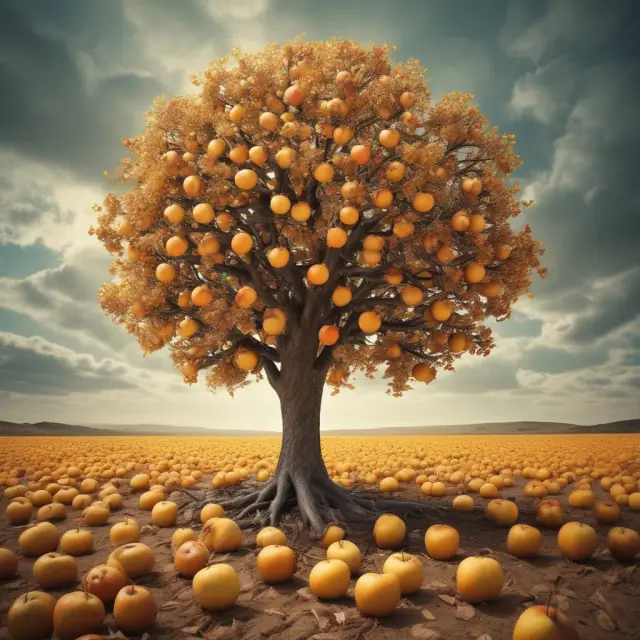 Vibrant tree with gold apples symbolizes asset financing offering faster access to funding and diverse collateral. contrasted against traditional loans represented by barren fields.