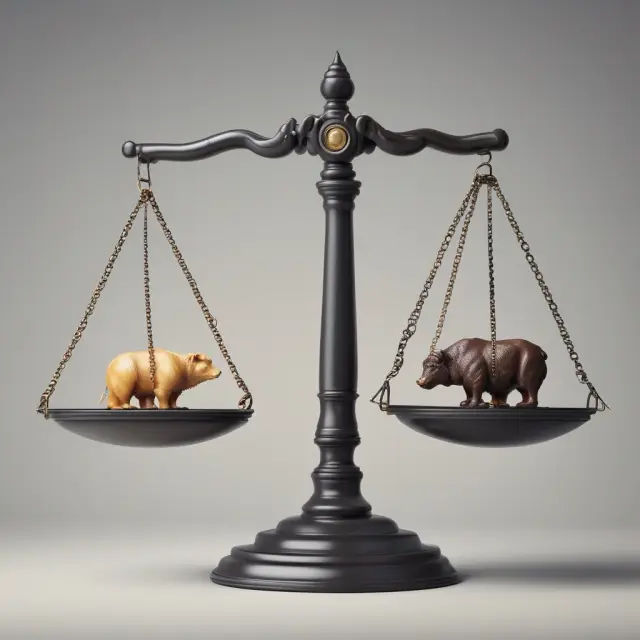 A bull and bear figuratively weigh the advantages and disadvantages of secured and unsecured loans in asset financing on a balance scale