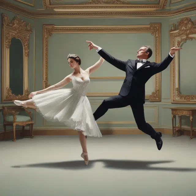Bond issuer and investor engaging in an asset swap, metaphorically depicted as a dance, with floating assets exchanged for fixed ones