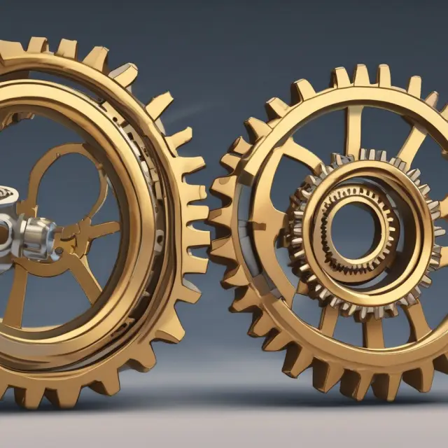 Two interconnected gears representing high and low asset turnover ratios in action.