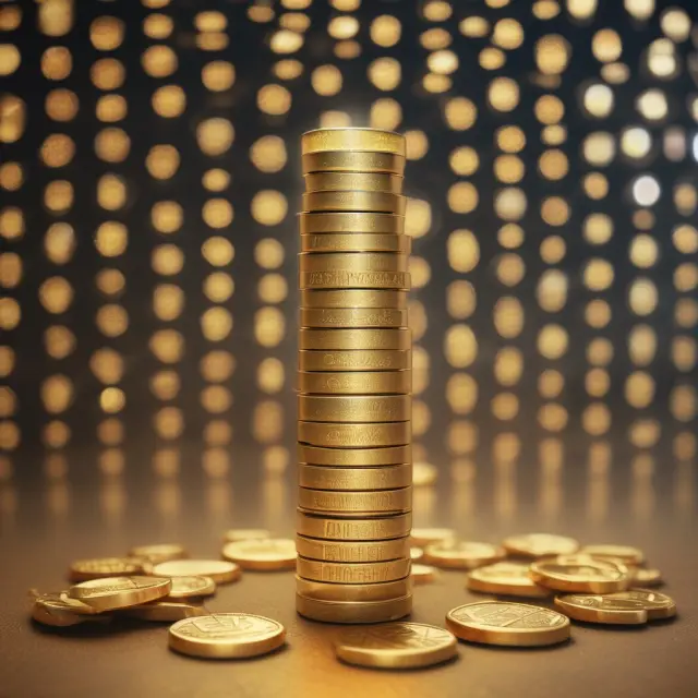 Golden pillar made from coins symbolizing intangible assets (goodwill, brands, patents) in financial valuation
