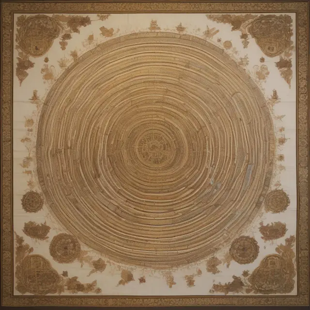 A wise valuation expert skillfully weaving golden threads into a complex tapestry, symbolizing absolute valuation methods and discounted asset models.