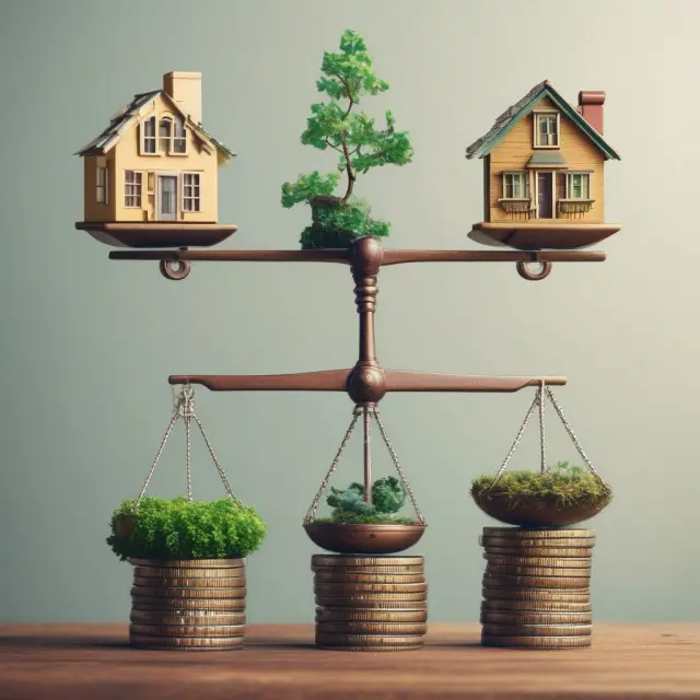 Three scales representing net asset values of real estate, private equity, and hedge funds in balance