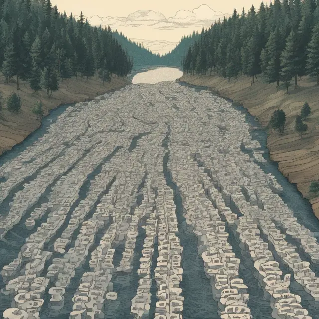 A flowing river representing wages diverting to a lake for creditor payment, illustrating wage assignments in finance.