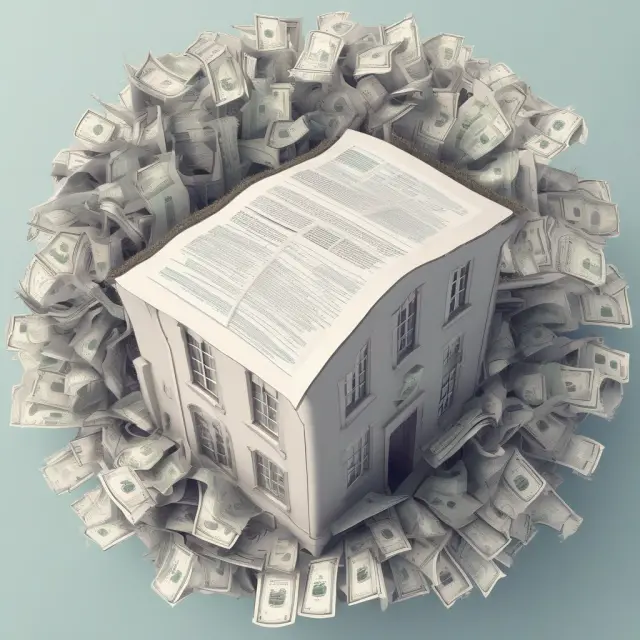 Mortgage deed drifting through financial currents symbolizing the transfer of rights and obligations between mortgage holders.