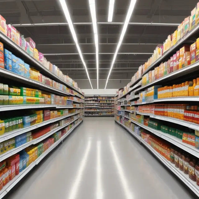 A bustling supermarket aisle filled with diapers, baby clothes, toys, and related essentials for new parents