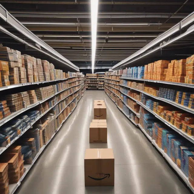 Amazon with deep strategy and Walmart with wide strategy, depicted as intricately woven tapestries representing retail success