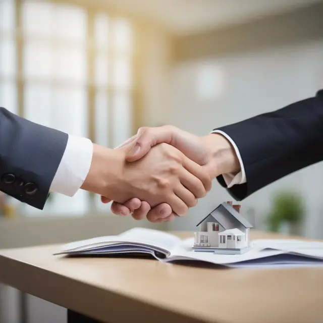 Two people shaking hands, symbolizing the transfer of a mortgage loan from a home seller to a buyer. Illustrates the concept of assumable mortgages and FAQs answered in this section.