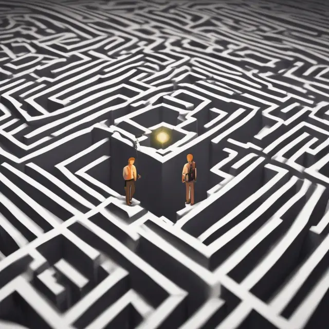 An accountant holding a lantern sheds light on a business maze, symbolizing assurance services and their role in promoting transparency