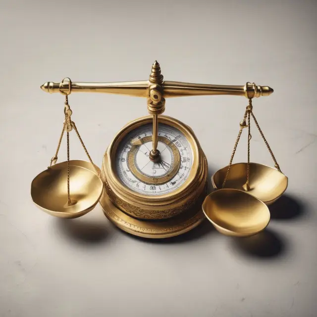 Image: Balanced scales representing performance measurement with a golden compass to symbolize the integration of financial and non-financial data for informed decision making.