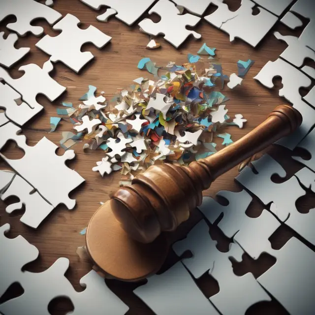 Auditor shattering a financial puzzle with a gavel, symbolizing assurance services validation and accuracy.