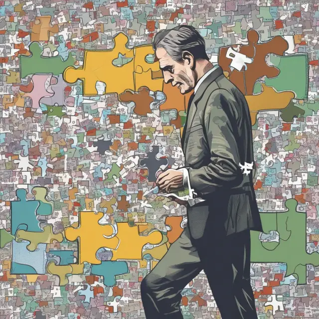 An auditor works on a jigsaw puzzle of financial statements, ensuring accuracy and completeness for investors