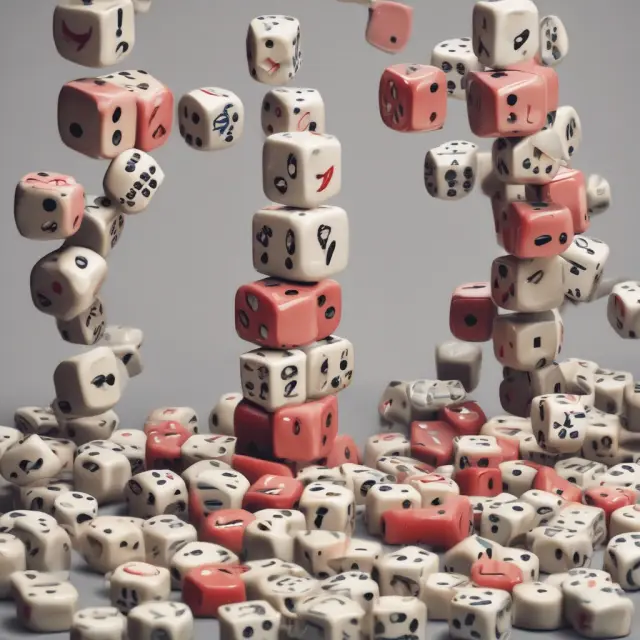 An individual balancing on a tower of dice, symbolizing the risk assessment process for insurance companies in managing adverse selection