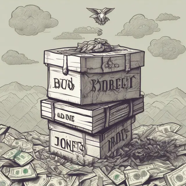 A rolling hills landscape populated by various bonds represented as trees. Each tree has a bond issuance sign with its par value, coupon rate, and yield labels.