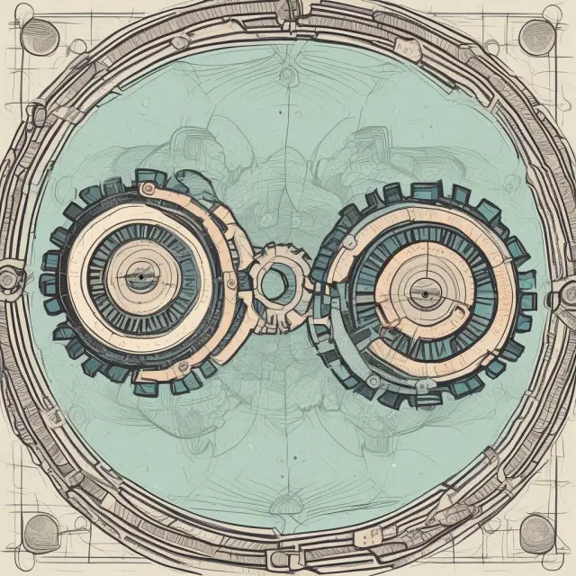 Two interconnected gears symbolizing the exchange of tokens between two distinct blockchains using cross-chain atomic swaps, emphasizing decentralization and trustless transactions