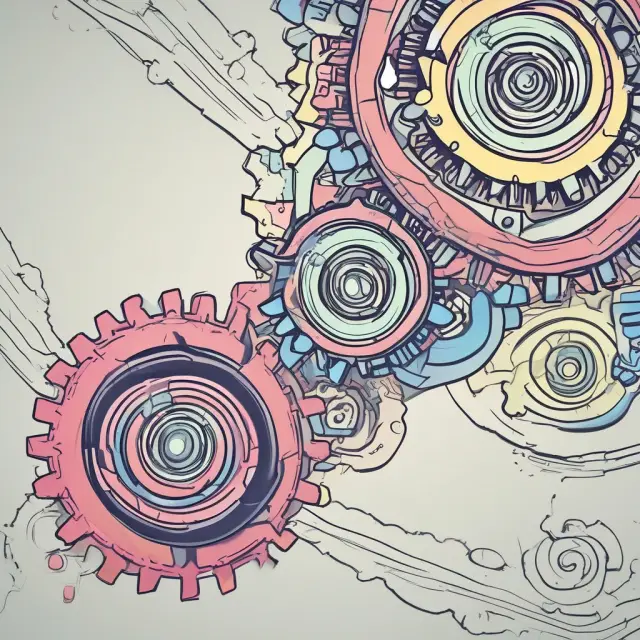 Gears representing smart contracts and HTLC interlocking, illustrating the execution of a trustworthy and decentralized token swap.
