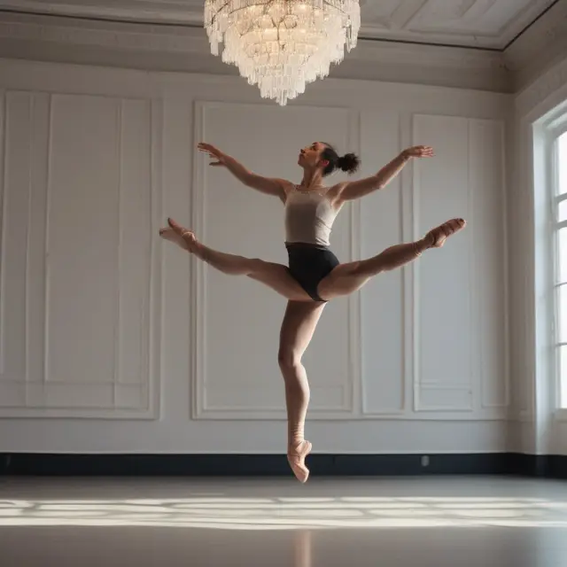 A woman jumps towards a pendulum with swings representing Average True Range (ATR). The Chandelier Exit strategy adapts the stop loss order to changing market conditions.