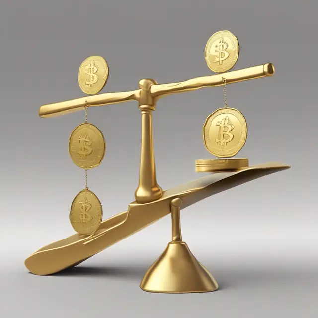 Golden see-saw with coins representing ATM options, illustrating the delicate balance between risks and potential rewards.