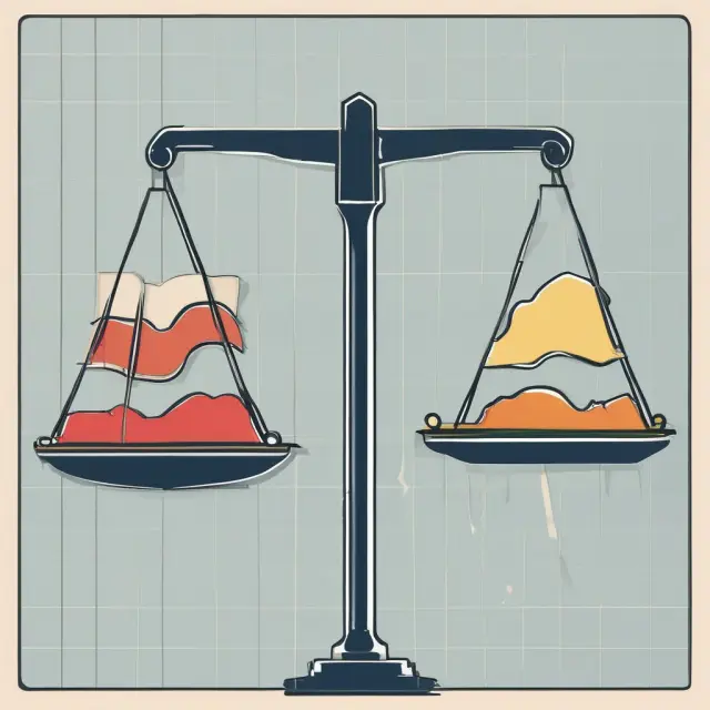 Visualizing portfolio manager performance in bullish and bearish markets with scales balancing stock market graphs.