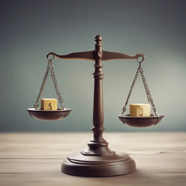 Balance scale with fewer employees in a corporate office, illustrating attrition process