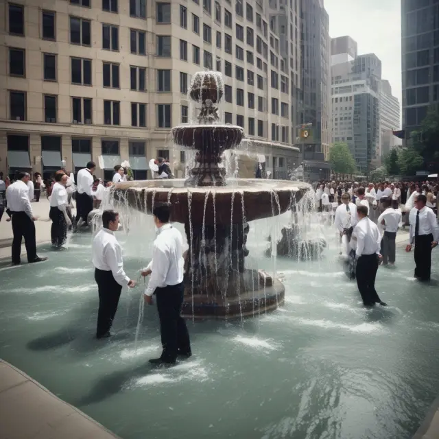 An image depicting employees flowing out of a fountain, symbolizing various reasons for employee attrition.