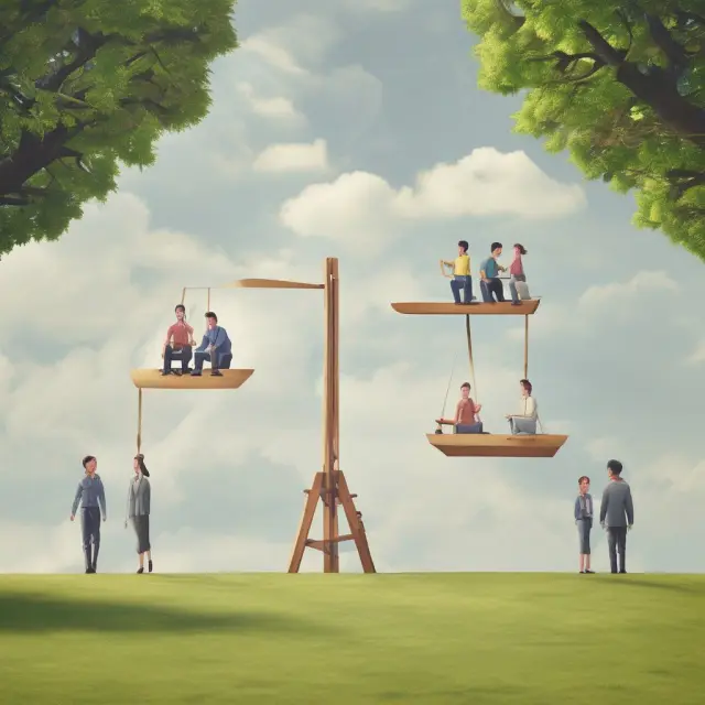 Seesaw representing voluntary and involuntary attrition with employees transitioning between the two