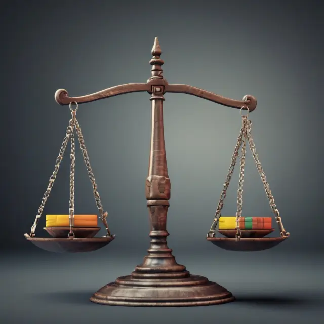 An auditor balancing scales represent material misstatement and detection risks, emphasizing the importance of accurate financial reporting.
