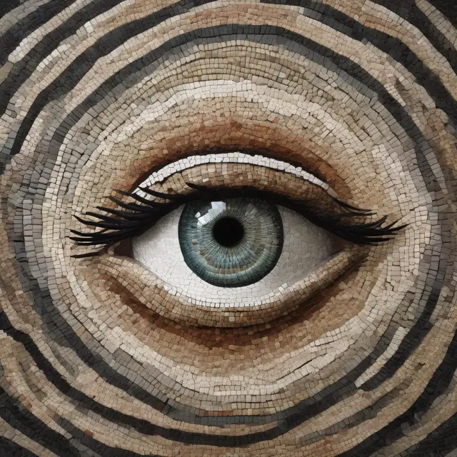 An independent eye carefully assessing a financial mosaic for accuracy in an external audit scenario