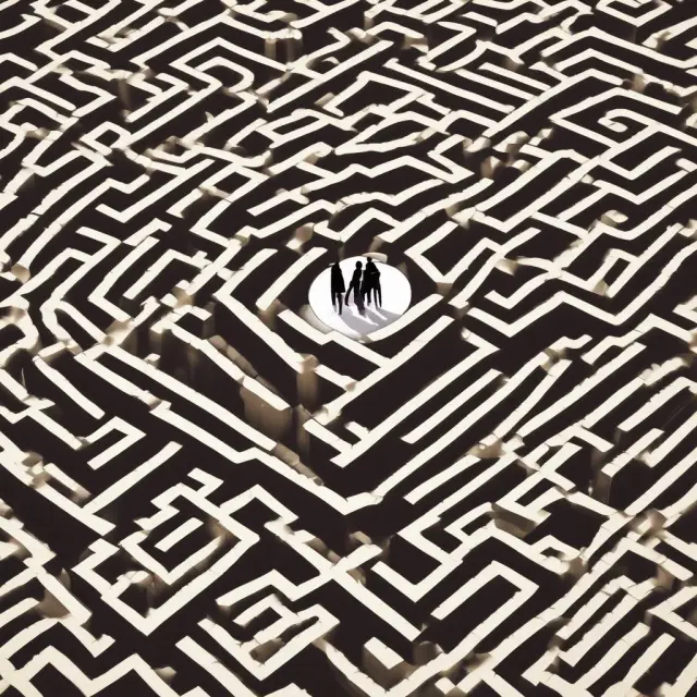 Auditors maneuvering through a labyrinth, symbolizing the complex web of international audit standards (GAAS, ASB, AICPA, PCAOB, ISA), ensuring financial transparency